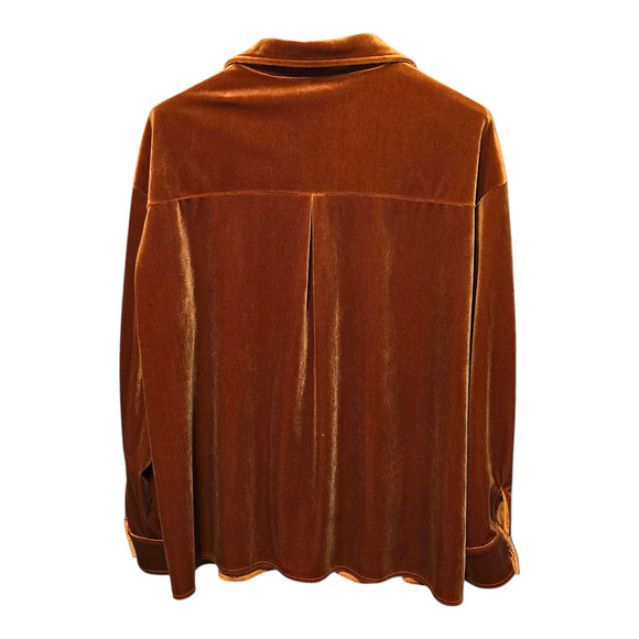 Retro Womens Burnt Orange Velvet Button Up Shirt Size 2XL Long Sleeve Grunge - Picture 2 of 9